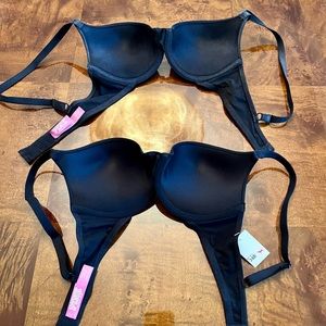 2 Pink Push-Up Bras, black, size 34B